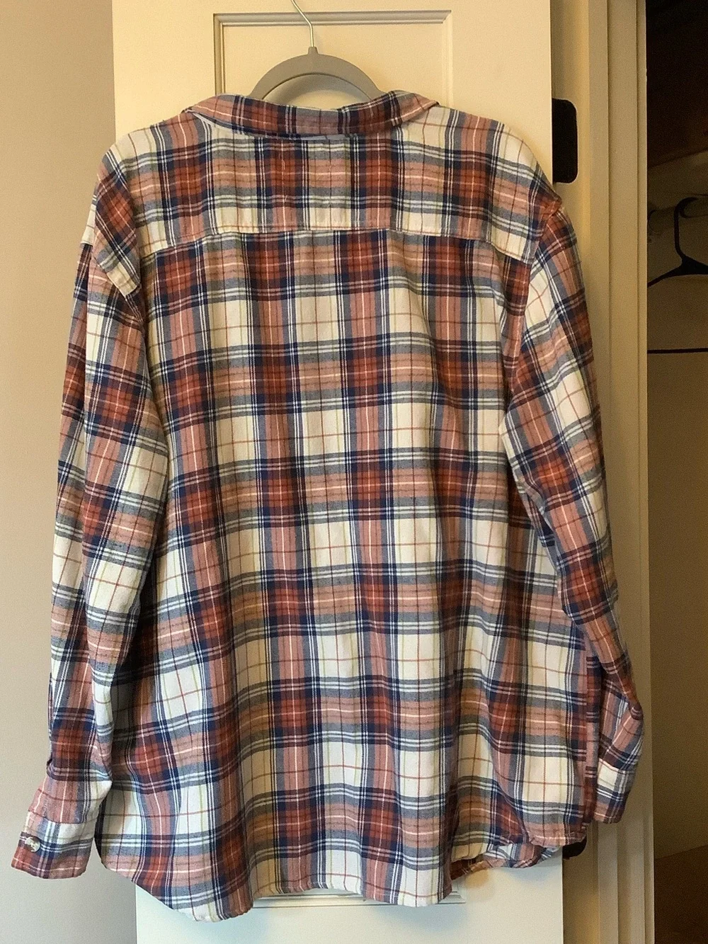 Casual Plaid Button-Up Shirt in Rust, Navy & Cream - Picture 5 of 6